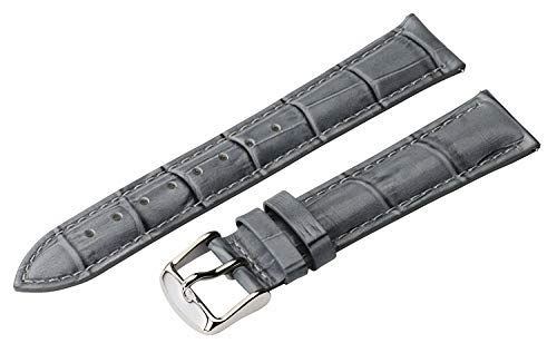 EwatchAccessories 18mm Grey Genuine Leather Watch Band Strap with Silver Stainless Steel Buckle for Men and Women