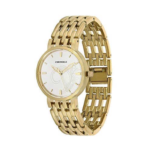 Chronikle Women's Metal Chain Wrist Watch with Designer dial (Dial Color: White | Band Color: Golden)