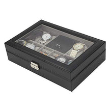 Load image into Gallery viewer, Divinext Leather Wrist Watch Box Organizer 8 -Slot with Jewelry Organizer, 30 X 20 X 8 CM , Black
