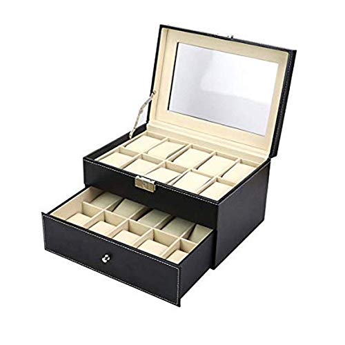 divinz Men's/Women's Leather Watch Box Organizer Case Multi Slot-20 Watch And Drawer