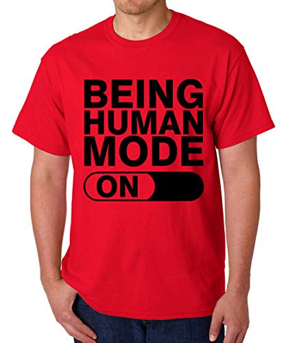 Caseria Men's Round Neck Cotton Half Sleeved T-Shirt with Printed Graphics - Being Human Mode On (Red, MD)
