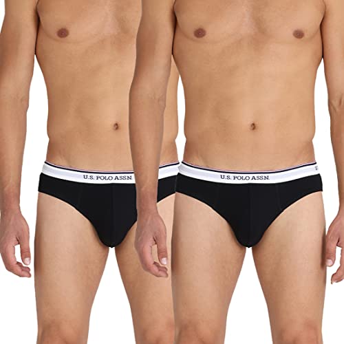 U.S. POLO ASSN. Men's Mid-Waist Solid 100% Cotton Briefs Pack of 2 (I666-615-P2_Assorted_L)