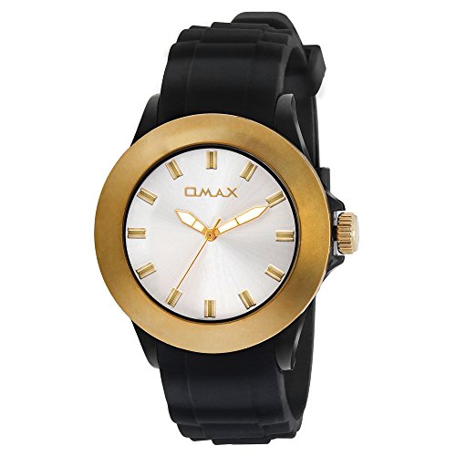 Omax Analog Quartz Silver Dial Watch for Girls & Women - Gold Tone with Black Silicone Strap - Smart, Sporty and Trendy for Girls - All Stainless Steel case Durable Long Lasting Strap TS484