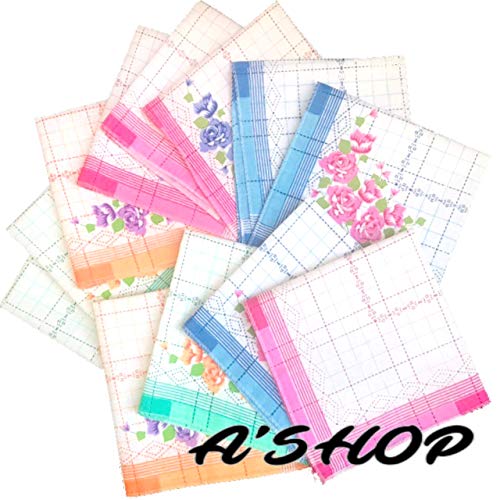 A'SHOP Beautifully Designed Colourful Bright Printed Floral Multicolored Handkerchief 100% Cotton Hankies for Kids, Women, Girls (Pack of 12)(Print May Vary) (White)