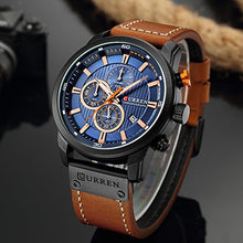 Load image into Gallery viewer, CURREN Mens Water Resistant Sport Chronograph Watches Military Multifunction Leather Quartz Wrist Watches (Black Blue)
