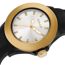 Load image into Gallery viewer, Omax Analog Quartz Silver Dial Watch for Girls &amp; Women - Gold Tone with Black Silicone Strap - Smart, Sporty and Trendy for Girls - All Stainless Steel case Durable Long Lasting Strap TS484

