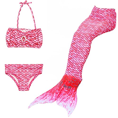 YUPPIN 3 Pcs Kids Swimsuit Mermaid Tails for Swimming for Girls Bikini Costume Sets Pink