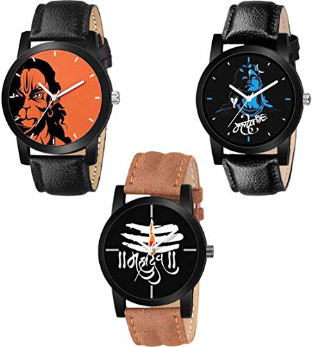 Shanti Enterprises Casual Analogue Black/Orange Dial Men's Leather Watch (Combo of - 3)- SNT_RE22320