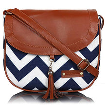 Load image into Gallery viewer, Lychee bags Women Canvas Blue Zig-Zag Print Sling Bag
