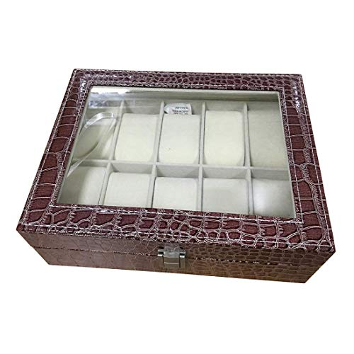 Styleys 10 Grid Watch Storage Box Organizer with Faux Leather Finish (W12 - Wine Red)
