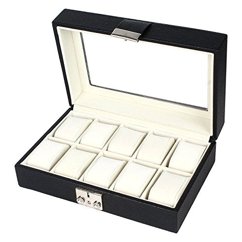 Richpiks Black Leather Watch Box | Watch case | Watch Holder for 10 Watches (PI201)