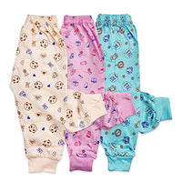 Vanee Kids Full Length Ribbed Printed Pajama Set of 3- Pink, Sea Blue, Peach
