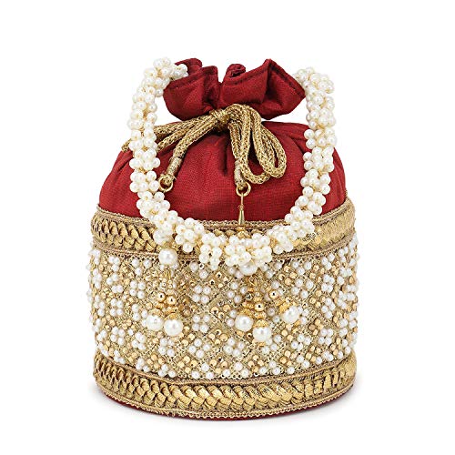 Bag Boutique Women's Pearl Design Traditional Potli (Maroon)