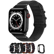 Load image into Gallery viewer, Fullmosa NATO Strap Compatible with Apple Watch 38mm 40mm 42mm 44mm, 2-Piece Leather Strap for iWatch Series SE 6/5/4/3/2/1, 38mm 40mm Black
