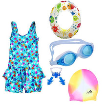 Load image into Gallery viewer, THE MORNING PLAY Premium Girls Swimming Kit with Swimming Costume Swimming Goggles Swim Ring Swimming Cap Ear Plug and Nose Plug (8-9 Years)
