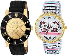 Load image into Gallery viewer, Pappi-Haunt High End Collection Golden Desire Leather Analog Wrist Watch for Boys, Men &amp; Cute Teddy Stretchable Bracelet Band Wrist Watch for Girls, Women - Couple Combo
