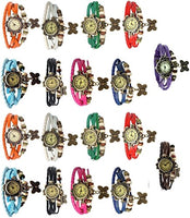 LEMONADE - Best Quality - Pack of 18 Multicolor Fancy Vintage Leather Bracelet Butterfly Analog Watch for Girls & Women - Combo Offer