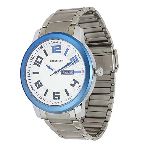 Chronikle Designer Men's Wrist Watch (Dial Color:White | Band Color: Silver, Metal Strap)