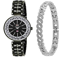 Load image into Gallery viewer, Exotica FashionsWomen&#39;s Swarovski Crystal AccentedBlack and Silver-Tone Bangle Watch and Bracelet Set
