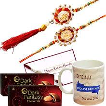 Load image into Gallery viewer, Ascension  Kundan Bhaiya bhabhi Rakhi Rakshabandhan Gift Bracelet Designer Rakhi for Bhaiya Brother Sister in law Bhabhi Lumba Rakhi,Mug with Card,2 Dark fantasy Cookies sweet &amp; Tilak Pack
