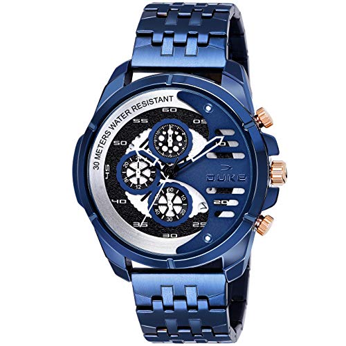 Duke Chronograph Mens Watch, Water Resistant Timepiece with Stylish Stainless-Steel Strap for Everyday Use (Blue Dial)