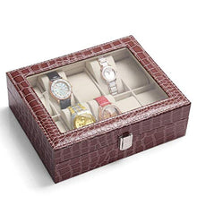 Load image into Gallery viewer, Styleys 10 Grid Watch Storage Box Organizer with Faux Leather Finish (W12 - Wine Red)
