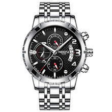 Load image into Gallery viewer, NIBOSI Chronograph Men&#39;s Watch (Black Dial Silver Colored Strap)
